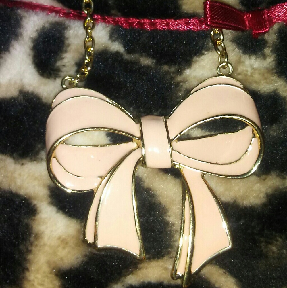 Charming Charlie Pink Bow Necklace